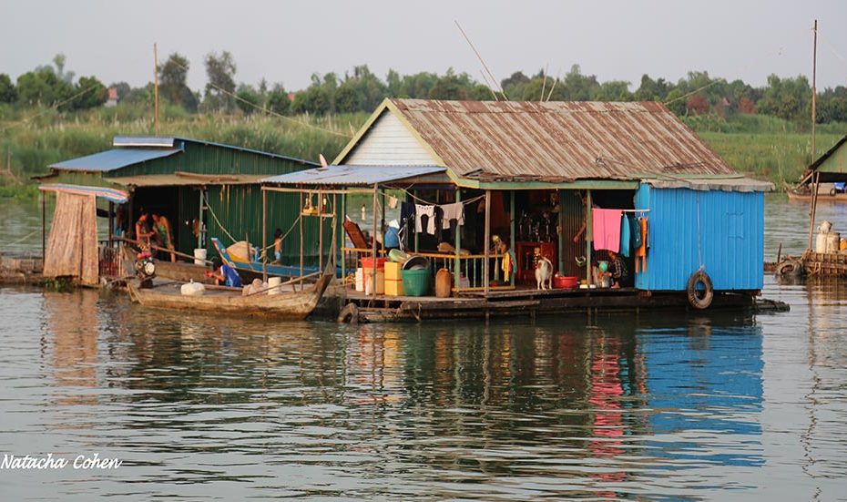 Floating house on Tonle Sap river
