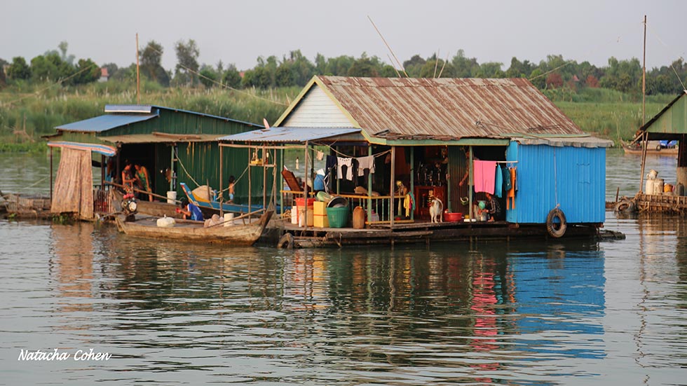 Floating house on Tonle Sap river